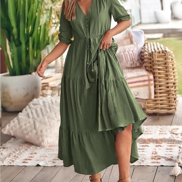 NWT Boho Green Maxi Dress - Picture 3 of 10